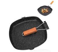 Sartén Grill, Sartén Grill Antiadherente para Estufas Sartén Cuadrada con Mango Desmontable Sartén Grill de Acero al Carbono para Cocinar en Interiores Carnes Verduras(28x28cm)