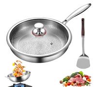 Sartén martillada de titanio puro Pro, sartén martillada de acero inoxidable Pro, sartenes de hierro antiadherentes físicas, resistentes a los arañazos, calentamiento uniforme (26 cm con tapa)