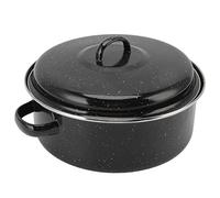 Sartén para asar con acabado moteado negro antiadherente para barbacoa, sartén con tapa para patatas dulces asadas, castañas, material esmaltado (26 cm, cubierta de hierro)