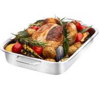 Sartén para asar de acero inoxidable con fondo elevado - Bandeja extragrande de 40 cm, apta para horno, borde reforzado, 6,5 cm de profundidad, perfecta para carnes y verduras grandes, lavavajillas