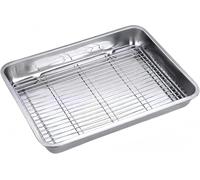 Sartén para asar de acero inoxidable de 25,4 x 58,4 cm con estante, resistente para pavo y alimentos a la parrilla, borde profundo, pulido de alto brillo, apto para lavavajillas, ideal para cocinar