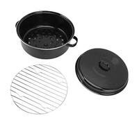 Sartén para asar de esmalte moteado negro con tapa, sartén para horno antiadherente para batatas, castañas y barbacoa, utensilio de cocina con distribución uniforme del calor para (Funda Hierro 28cm)
