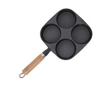 Sartén para Huevos, 7.7x7.7In Seguridad Confiable Sartén para Cocinar Huevos Durable Hierro Fundido Madera Compuesta 4 Tazas Sartén para Huevos con Mango de Madera Adecuado
