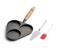 Sartén para huevos con 3 cavidades y mango de madera, molde multifunción para huevos fritos/mini tortitas/hamburguesas/albóndigas para el desayuno