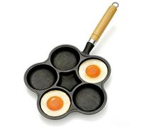 Sartén para huevos con 5 agujeros, sartén versátil y saludable para el desayuno con mango de madera, sartén pequeña, para huevos fritos, mini tortitas, tortillas, desayuno casero