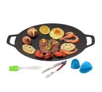 Sartén Para Parrilla Coreana: Sartén De Hierro Fundido Con Asas, Guantes Y Pinzas Para Filetes, Mariscos, Verduras, Panqueques, Costillas, Barbacoa Interior Y Exterior, Herramientas De Cocina