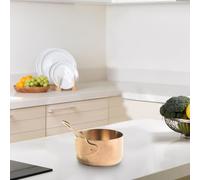 Sartén pequeña de acero inoxidable de 100 ml con agujero para colgar, borde liso y mango largo para cocinar leche, café, salsas y más (bronce S)