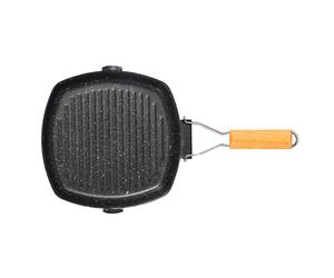 Sartén plegable portátil para picnic, antiescaldaduras, con mango de madera, para exteriores, de doble boca (sin tapa)