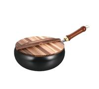 Sartén profunda para wok, utensilios de cocina duraderos, sartén de acero al carbono, cuenco antiarañazos con agarre de madera, sin revestimiento y gran capacidad para cocinar platos asiáticos