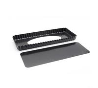 Sartén rectangular antiadherente de acero al carbono de 14 x 6 pulgadas, con parte inferior extraíble para hornear quiches, tartas, pasteles de mousse de frutas y tartas de queso, distribución