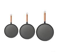 Sartén redonda negra gruesa de hierro fundido con mango de madera para cocinar crepes y tortillas de 23 cm