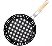 Sartén redonda plegable para barbacoa con malla perforada para cocinar al aire libre, construcción de hierro, 50,5 x 30,5 cm, fondo plano antiadherente
