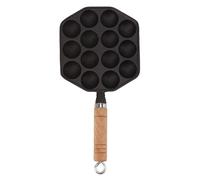 Sartén Takoyaki de Hierro Fundido de 14 Orificios con de Madera, Excelente Conductividad Térmica, Sartén Japonesa para Hacer Bolas de Pulpo para Cocina Casera, sin