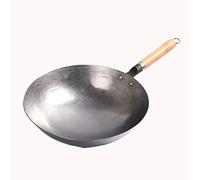 Sartén tradicional china martillada a mano de acero al carbono sin revestimiento, antiadherente, parte inferior redonda, con mango de madera, ideal para freír y auténtica cocina asiática