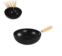 Sartén Wok Antiadherente Con Patrón De Escamas Pescado, Utensilios Cocina Inducción Acero Al Carbono Fondo Plano Tapa Vidrio, Natural Sin Revestimiento(No lid,26cm)