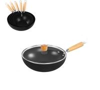 Sartén Wok Antiadherente Con Patrón De Escamas Pescado, Utensilios Cocina Inducción Acero Al Carbono Fondo Plano Tapa Vidrio, Natural Sin Revestimiento(With glass lid,26cm)