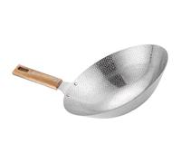 Sartén Wok de Acero Inoxidable, Mango de Madera, Plata | Base Profunda, Acabado Liso y Limpieza Fácil, Uso Versátil para Freír, Cocer al Vapor y Cocinar