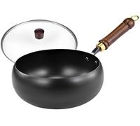 SartéN Wok de Hierro Fundido, Olla Japonesa Profunda Sin Revestimiento, SartéN Wok Antiadherente Forjada A Mano para Cocinas de InduccióN Y Gas(Glass lid,26cm)