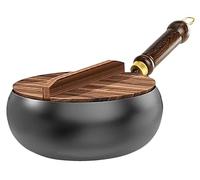 SartéN Wok Japonesa de Hierro Sin Revestimiento, Forjada A Mano, Antiadherente, Apta para Cocinas EléCtricas, de InduccióN y de Gas(Wooden lid,24cm)