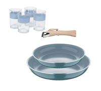 Bergner Click&Cook Juego de 2 Sartenes Ø22cm y Ø26cm con Mango extraíble en Aluminio prensado+Juego de 4 Vasos de 0,5L