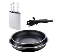 Bergner Click&Cook Juego de 2 Sartenes Ø22cm y Ø26cm con Mango extraíble en Aluminio prensado+Juego de 3 Cuchillos de acero inoxidable con Tacoma