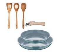 Bergner Click&Cook Juego de 2 Sartenes Ø22cm y Ø26cm con Mango extraíble en Aluminio prensado+Set 3pcs utensilios de cocina acacia