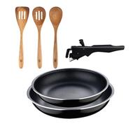 Bergner Click&Cook Juego de 2 Sartenes Ø22cm y Ø26cm con Mango extraíble en Aluminio prensado+Set 3pcs utensilios de cocina acacia