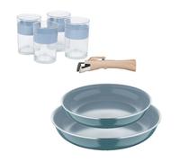 Bergner Click&Cook Juego de 2 Sartenes Ø24Ø28cm Aluminio prensado reciclado Verde con Mango extraíble+Juego de 4 Vasos de 0,5L