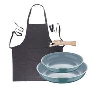 Sartenes ø24ø28cm inducción click&cook y delantal gris