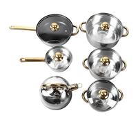 sartenes 6 Sets Kitchen Pots Set Stainless Steel Golden Handle Smoothing Sturdy Durable Easy To Clean Cookware For Home Cooking