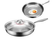 Sartenes antiadherentes, sartén de aleación de titanio martillada Pro con tapa, sartén con tapa, sartén martillada de titanio, olla antiadherente multifuncional para cocina, camping