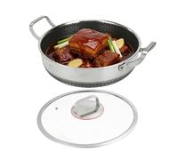 Sartenes antiadherentes - Utensilios de cocina de acero inoxidable antiadherente de doble mango con tapa | Sartén de cocina grande - para el hogar, restaurante, camping, Searing, hornear, tortillas