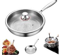 Sartenes de titanio martilladas Pro de 25.4 cm/27.9 cm/30.5 cm con tapa, sartén Nutri de titanio, sin revestimiento, resistente a los arañazos, antiadherente, ultraduradera, sartenes de titanio para