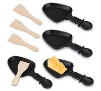 Sartenes Raclette 4 Piezas, Antiadherentes con Paletas de Madera | Mini sartenes Raclette con revestimiento antiadherente, para queso fundido, huevos, verduras y cenas familiares
