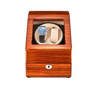 SaryEdge Caja expositora para Relojes, con Capacidad para 2 Relojes automáticos y 3 Compartimentos adicionales, Carcasa de Madera Maciza Natural con Acabado Piano, Motor silencios，Rosewood+Beige