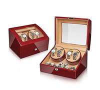 SaryEdge Caja expositora para Relojes, enrollador automático para 2+3/4+6 Relojes con Compartimentos adicionales para Relojes, Carcasa de Madera con Acabado Piano, Motor silencios，4+6