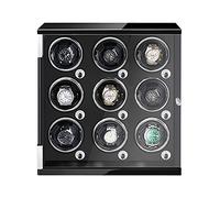 SaryEdge Caja expositora para Relojes, Estuche enrollador para 9 Relojes automáticos, Caja expositora para Relojes con Luces LED, Carcasa de Madera, Acabado Piano, Motor silencios，Black PU-9+0