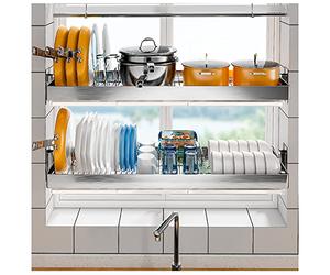 SaryEdge Escurridor de Platos sobre el Fregadero, escurridor de Platos de Acero Inoxidable de 2 Niveles, Almacenamiento para encimera de Cocina, para Platos, Cuencos y ollas, Si,Silvera-75cm