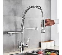 SaryEdge Grifo de Cocina, Grifo con Filtro de Agua, Grifo extraíble con Resorte, rotación de 360°, Grifo Mezclador de Agua fría y Caliente, Monomando de un Solo Orificio，