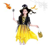 SARYLI Disfraz-Bruja Mágicas para Niñas, Disfraz Niña Halloween Brujaes, Disfraces de Traje Niña Vestido-Dorado para Halloween Carnavals Cosplays y Fiestase (130)