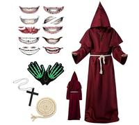 SARYLI Disfraz de Monje Sacerdotes, Disfraz Carnavals Hombre Adulto, Disfraz Monje Medievals Hombre Renacimiento con Cruz y Cinturón, Disfraces de Sacerdotes para Carnavals Halloween Cosplay (L)