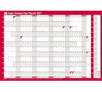 Sasco Planificador de pared 2027 súper compacto con bolígrafo de borrado húmedo y paquete de 388 calcomanías, estilo póster rojo, 400 mm de ancho x 285 mm de alto
