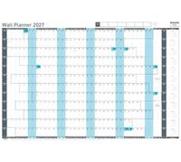 Sasco Planificador de pared para año 2027 con bolígrafo de borrado húmedo y paquete de calcomanías, color azul, montado en tablero, 915 mm de ancho x 610 mm de alto