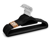 Sasha Morel Perchas de Terciopelo Negro Pack de 20 con Gancho Giratorio 360°, Perchas Antideslizantes para Ropa, Colgadores Delgados con Organizador de Corbatas para Armario y Vestidor del Hogar