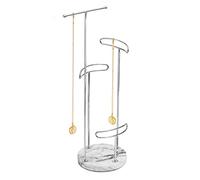 Sasha Morel Soporte de joyería de 4 niveles, organizador de joyas de árbol colgante, soporte para collares con bandeja de mármol, organizador de anillos para pulsera, aretes, relojes, (plateado)