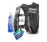 SASMO Chaleco para correr para hombre y mujer, 2 l, ultraligero, 210 g y transpirable, mochila para correr, 7 bolsillos, chaleco de correr para hombre, chaleco de hidratación para correr (negro, con 1