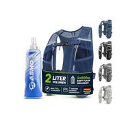 SASMO® Chaleco para correr para hombre y mujer, 5 l/2 l, ultraligero y transpirable, mochila para correr, 8 bolsillos, chaleco para correr, chaleco de hidratación para correr (2 l, azul marino, con 1
