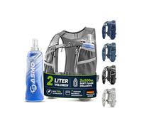 SASMO® Chaleco para correr para hombre y mujer, 5 l/2 l, ultraligero y transpirable, mochila para correr, 8 bolsillos, chaleco para correr, chaleco de hidratación para correr (2 l, gris, con 2 x 500