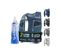 SASMO® Chaleco para correr para hombre y mujer, 5 l/2 l, ultraligero y transpirable, mochila para correr, 8 bolsillos, chaleco para correr, chaleco de hidratación para correr (2 l, azul, con 1 x 500