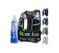 SASMO® Chaleco para correr para hombre y mujer, 5 l/2 l, ultraligero y transpirable, mochila para correr, 8 bolsillos, chaleco para correr, chaleco de hidratación para correr (8 l, negro, con 2 x 500